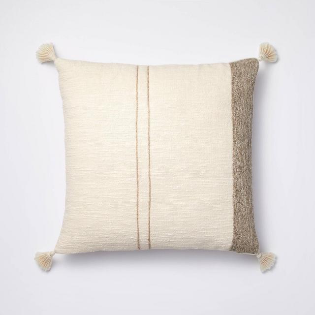 Striped Jute Embroidered Square Throw Pillow Cream/Neutral - Threshold™ designed with Studio McGee