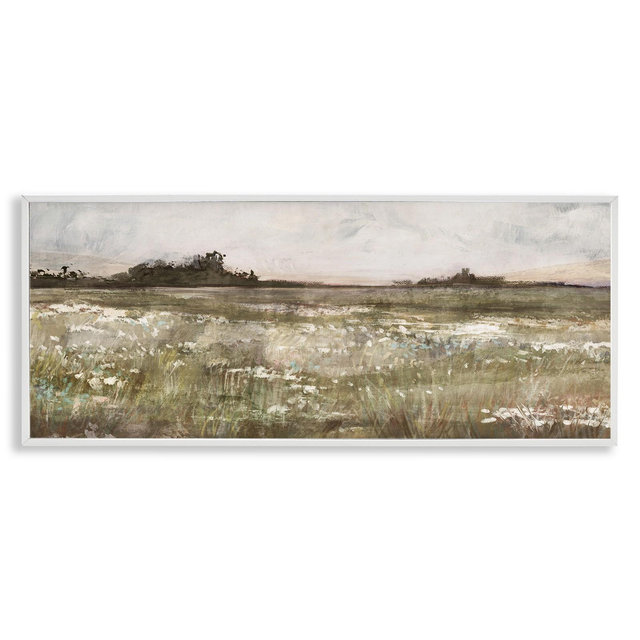 Stupell Industries Rural Country Meadow Framed Giclee Art, White, 30" x 13"