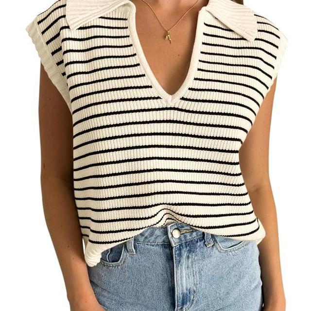 Yousify Summer Sweaters for Women 2024 V Neck Cap Sleeve Tops Sleeveless Spring Clothes Sweater Vest S-2XL