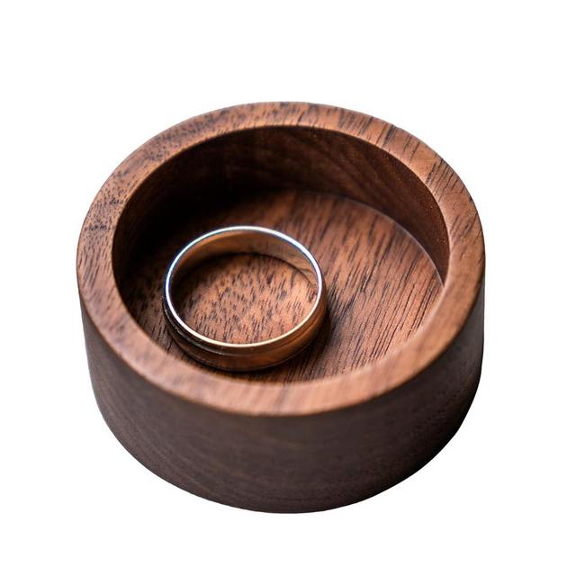 Walnut Wood Ring Tray, Mini Round Hardwood Holder, Micro Jewelry Box Dish