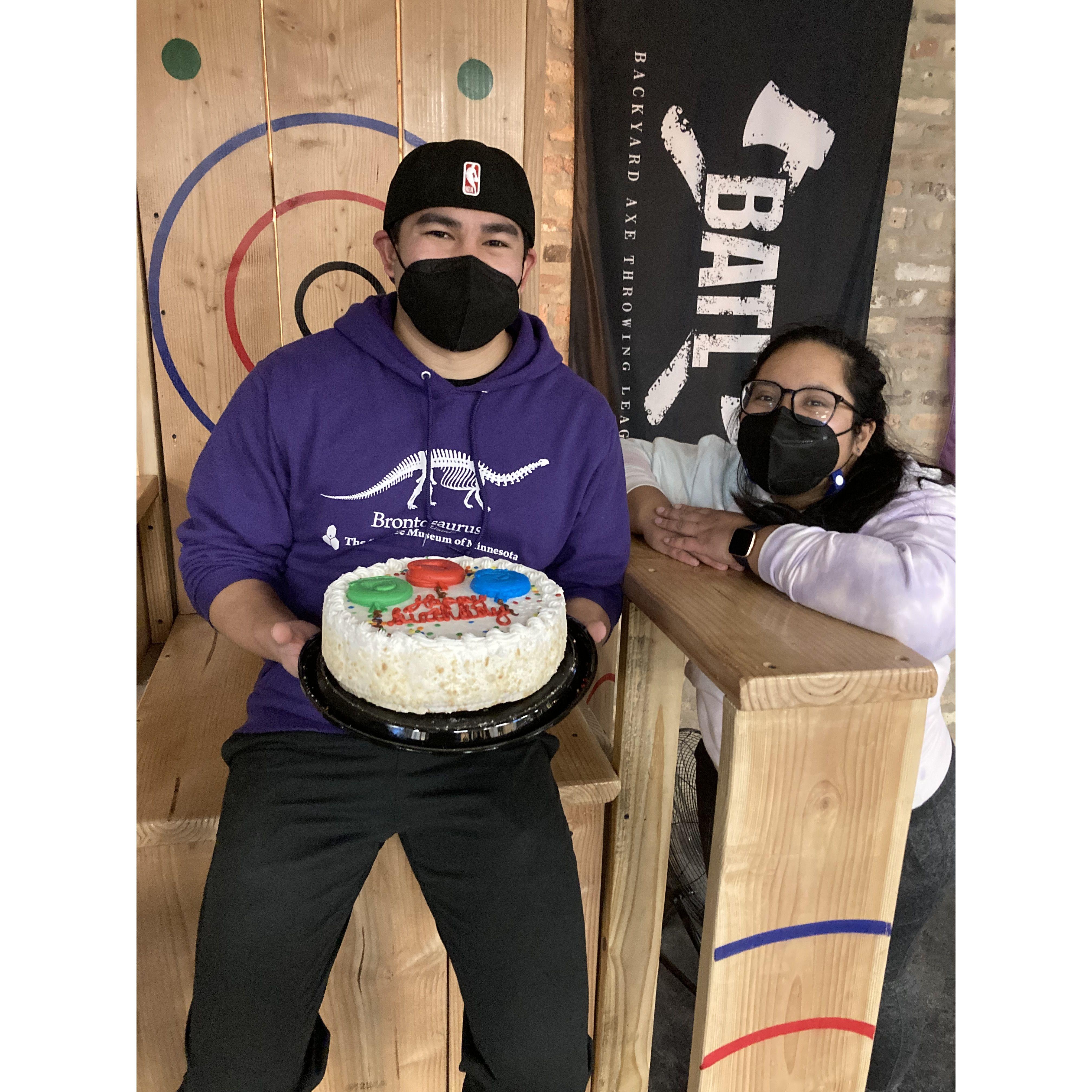 Mikey's birthday at BATL with a Costco cake. December 2021.