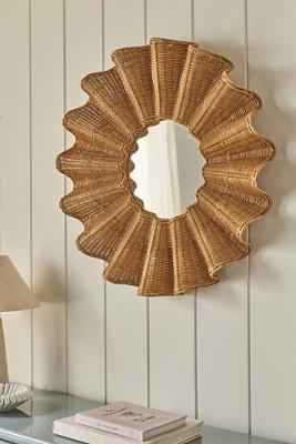 Wave Rattan Round Mirror