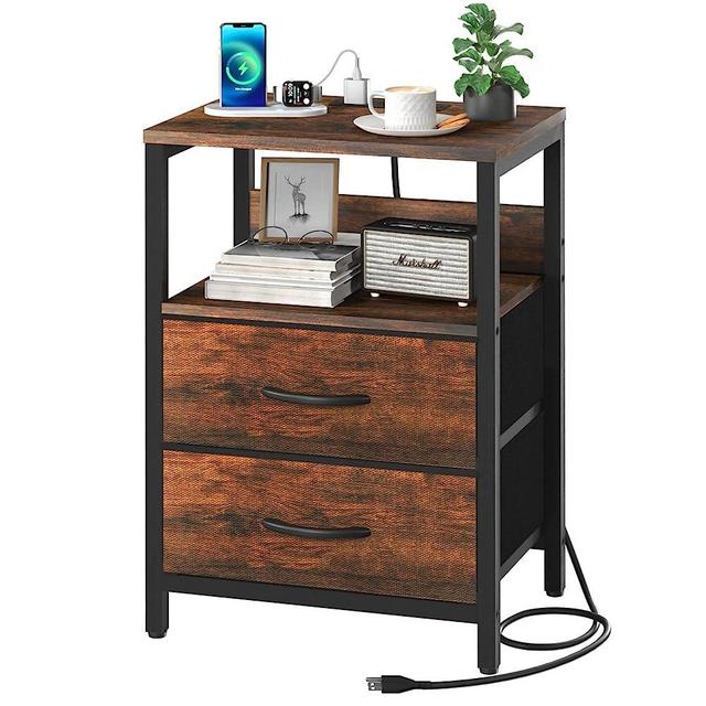 Yoobure Nightstand with Charging Station, Small Night Stand with Fabric Drawers and Storage Shelf for Bedrooms, Nightstands for Small Spaces, Bedside Table with USB Ports & Outlets, Bed Side Table