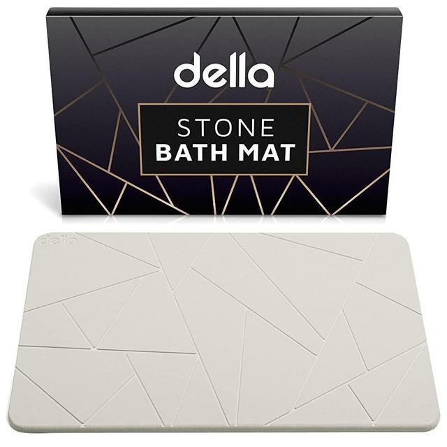 Della Premium Stone Bath Mat - Super Absorbent Diatomaceous Earth Shower Mat - Quick Drying Bathstone for Bathroom Floor - Modern Diatomite Bathmat, Water Absorbent Dish Drying Mat (Classic Gray)