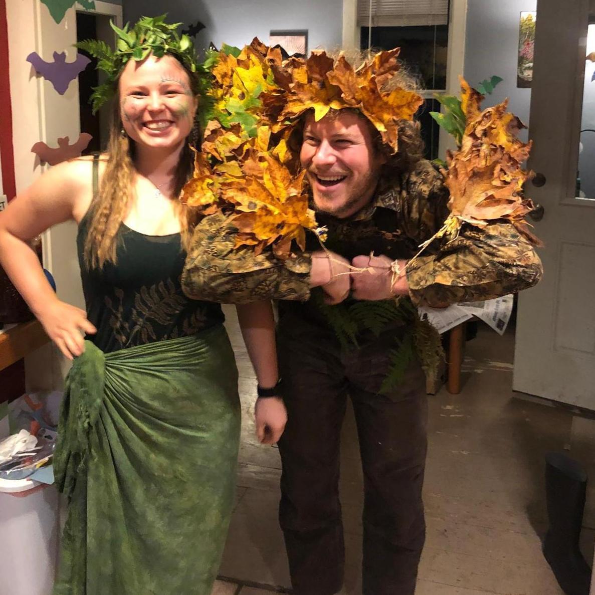 This is actually a couple's Halloween costume but to understand it you would have to known that mosses and ferns (Elisha) like to grow on Bigleaf Maple trees (Theo).