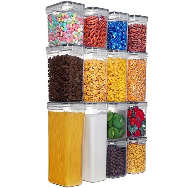 Airtight Food Storage Container Set - Pantry Organization and Storage - 14Pcs - BPA-Free - Pantry Labels & Marker - Cereal Dispenser - Flour Canisters with Lids Ideal for Cereal, Pasta & Sugar