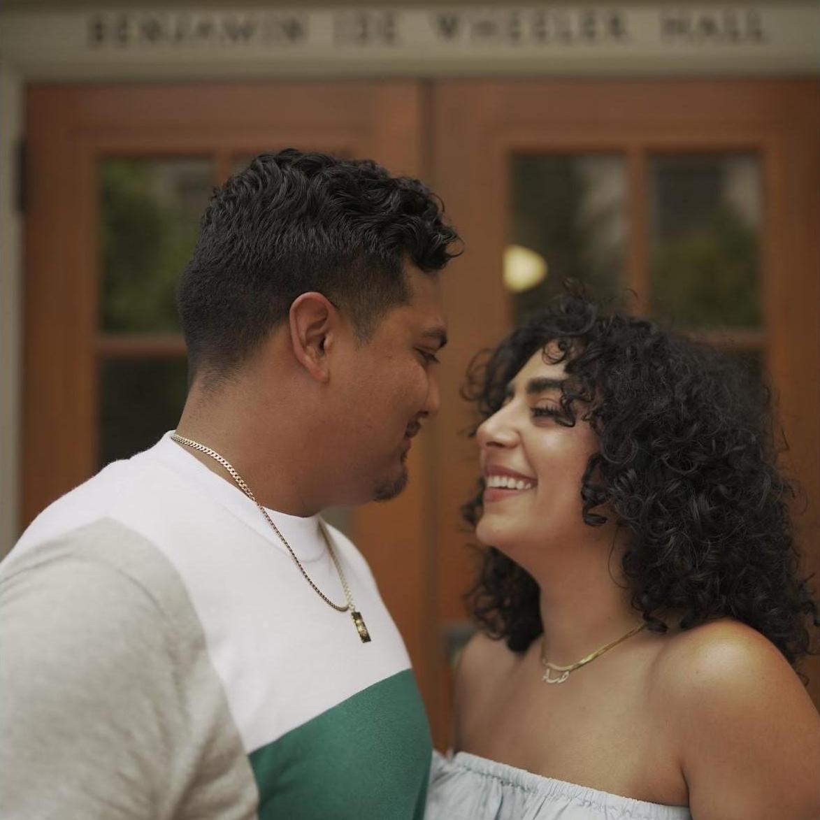 Us in front of the classroom where we first met, in Wheeler Hall