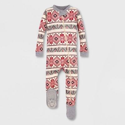 9 Months - Burt's Bees Baby® Aspen Cabin Organic Cotton Footed Sleeper - Pink/Off White