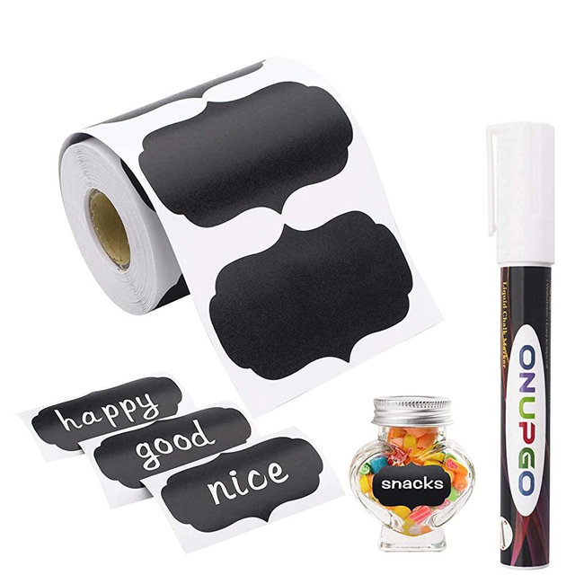 ONUPGO Chalkboard Labels-180pcs Waterproof Reusable Blackboard Stickers with 1 Liquid Chalk Marker for Mason Jars, Parties Decoration, Craft Rooms, Weddings, Storage, Organize Your Home & Kitchen