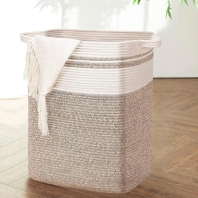 DOFASAYI Laundry Basket - Laundry Hamper, Large Cotton Rope Basket with Handles, Living Room Decorative Blanket Basket, Large Storage Basket for Pillows, Toys - 17x13.8x22.1'' Light Brown