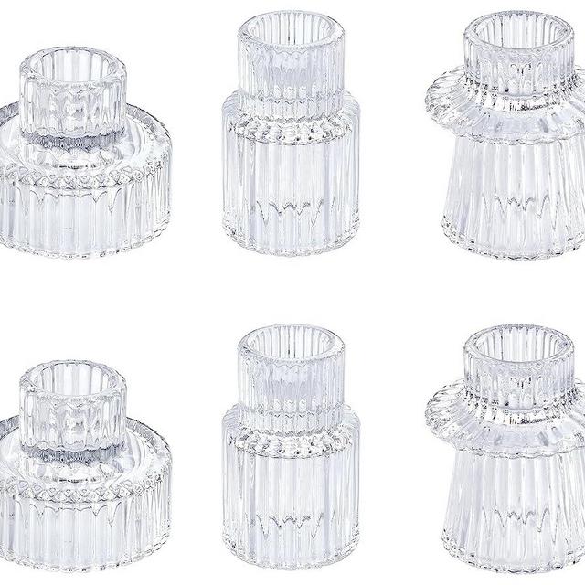 Vixdonos Glass Candlestick Holders Tealight Candle Holders for Table Centerpieces, Wedding Decor and Dinner Party (6 Pcs, Clear)