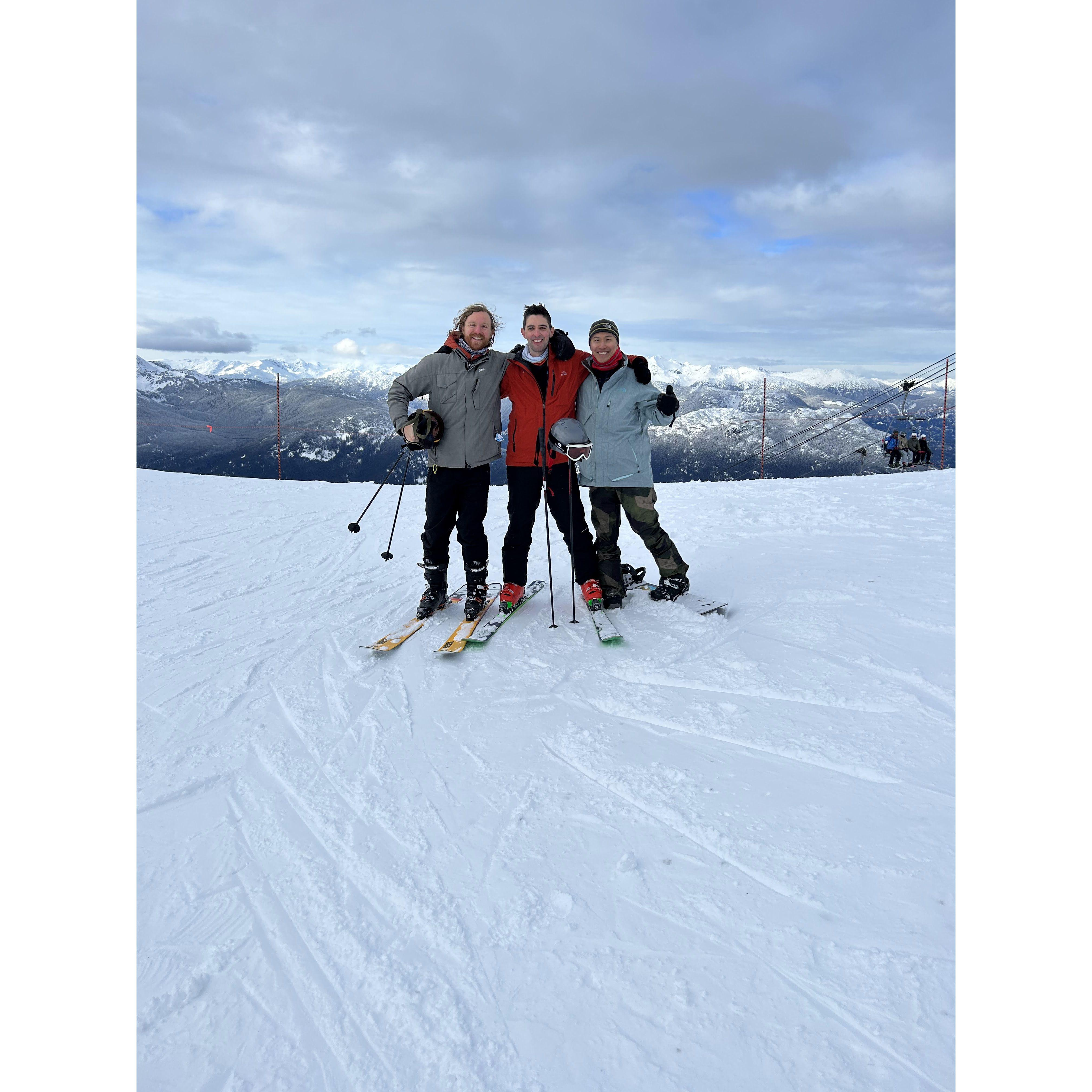 Nick with Jack (best man) and Brian (groomsman) at the top of Whistler Mountain in Vancouver, Canada.