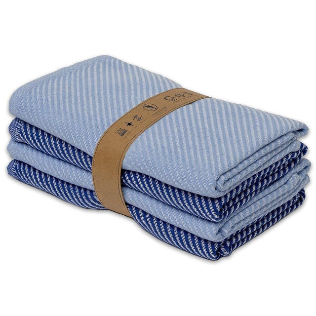 Ossano Extra Soft Kitchen Hand Towels - 4 Pack, (20" x 30") - Large & Cozy - Versatile as, Turkish Dish Towels, Large Kitchen Towels, Dish Towel for Drying, Bathroom Hand Towels, Denim and Dark Blue
