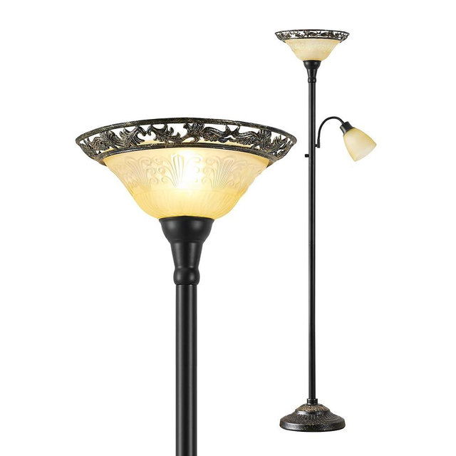 Luvkczc Torchiere Floor Lamps for Living Room, 70" Lamps for Living Room with Etched Glass Shade, Metal Pole & Heavy Base, Vintage Standing lamp Decor for Bedroom, Living Room, Office