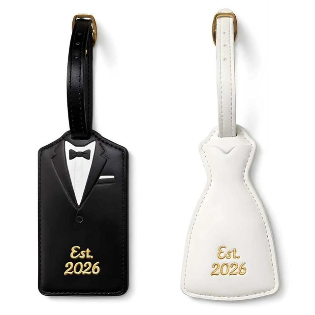 Luggage Tags for Couples, Bride & Groom Wedding Dress and Tuxedo Suitcase Tags, Luggage Tag for Honeymoon Travel, Bridal Showers, Weddings, Travel Accessories for Couples (Est 2026)