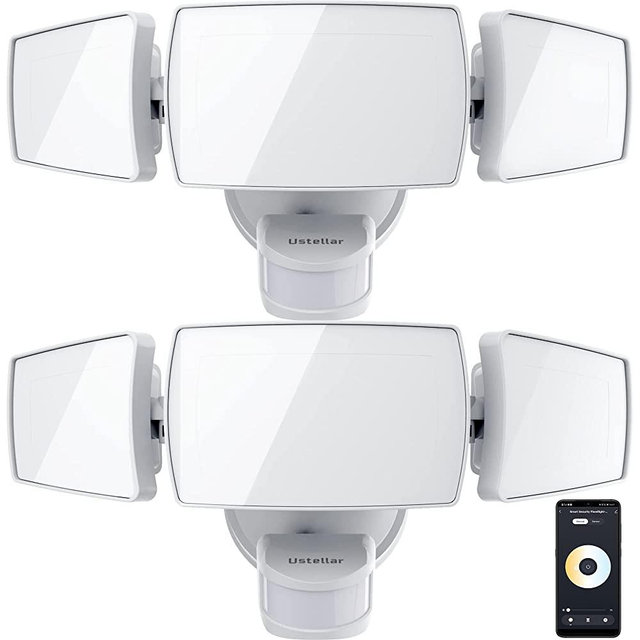 USTELLAR 2 Pack 50W Smart Outdoor LED Security Light Tunable White 2700K-6500K Motion Sensor Exterior WiFi Flood Light Fixture Alexa Warm Wired Floodlight Google Outside Spotlight House Yard Garage