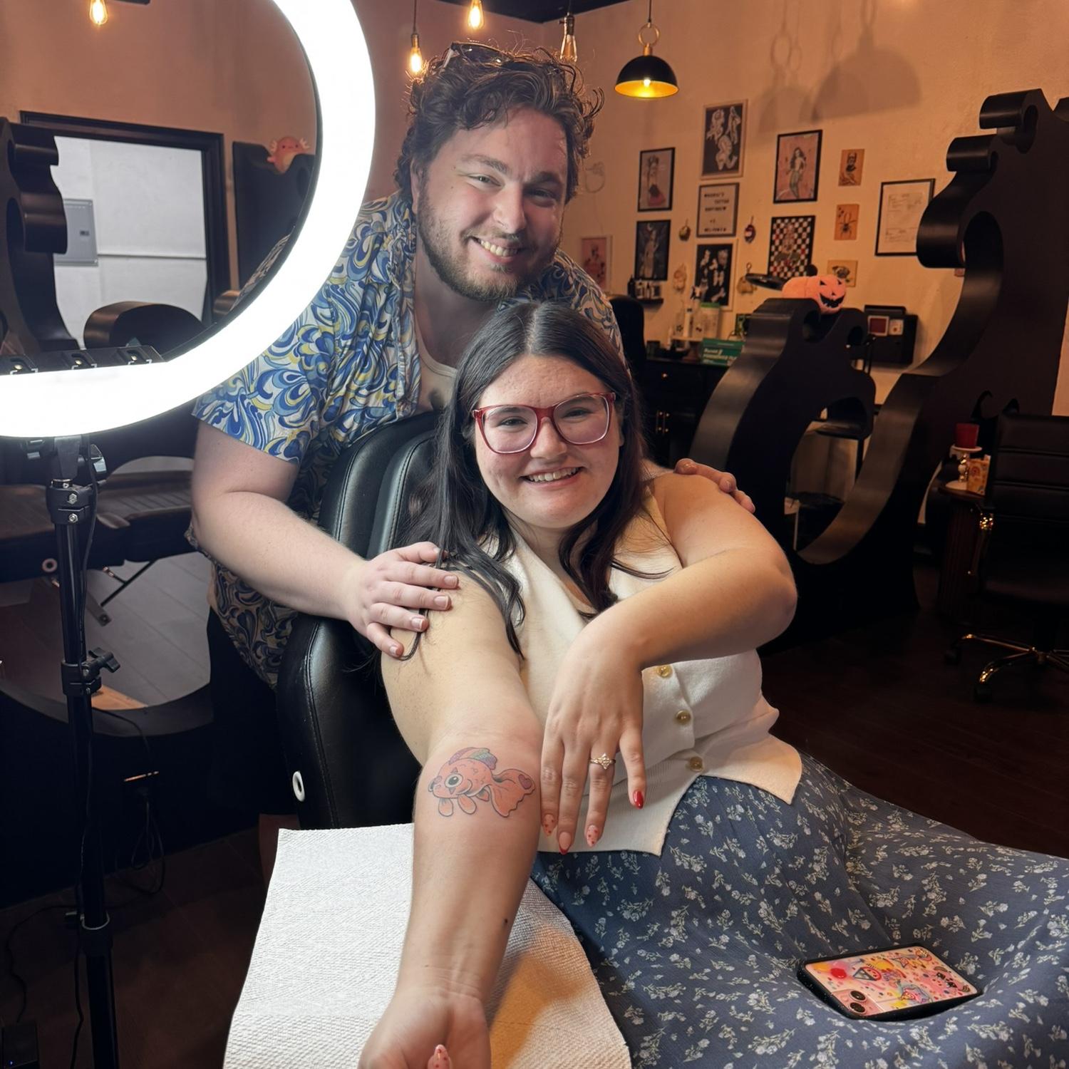 Getting a tattoo to celebrate our engagement