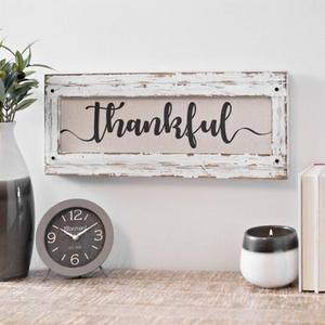 Linen Thankful Distressed Framed Wall Plaque