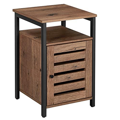VASAGLE Lowell Nightstand, Night Table with Open Shelf, Inner Adjustable Shelf, Steel Frame, 15.7 x 15.7 x 23.6 Inches, Living Room Bedroom, Industrial, Hazelnut Brown and Black ULET62B03