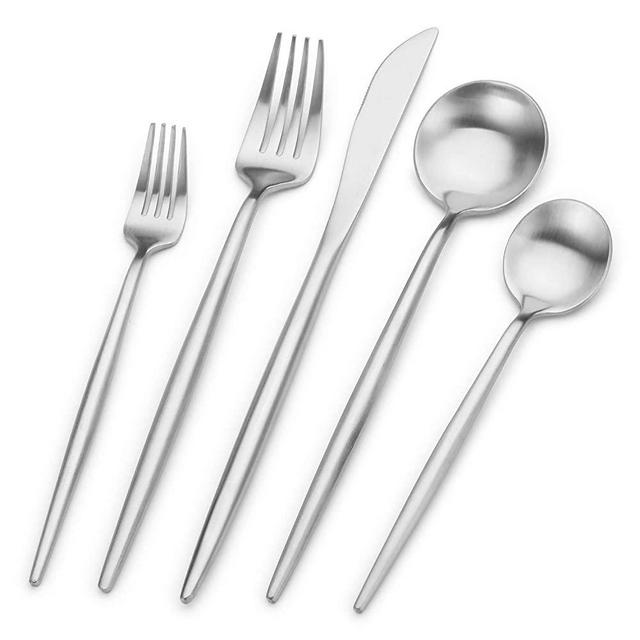 Bettlife Matte Silver Silverware Set Stainless Steel Satin Finish Flatware Cutlery Set Service for 4, 20-Piece Spoons And Forks Kitchen Utensil Set, Dishwasher Safe (Matte Silver, 20 P)