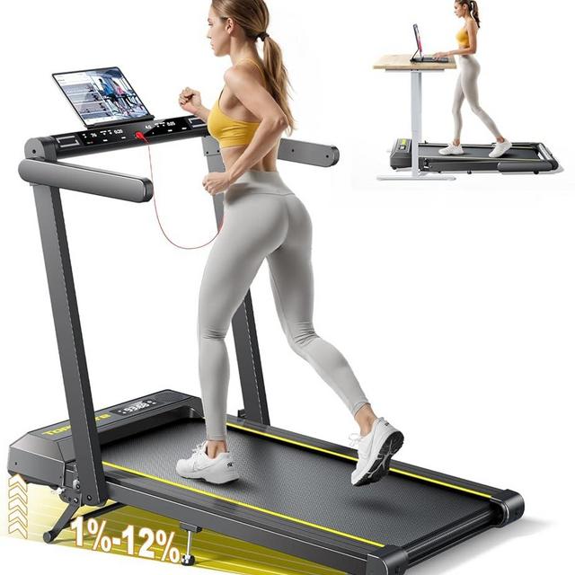 TOPUTURE Walking Pad Treadmill with 12% Incline, 4 in 1 Folding Treadmill for Home/Office with Handle Bar, 2.5HP Under Desk Treadmills Portable Walking Pad with App & Bluetooth Speaker, 0.6-10MPH