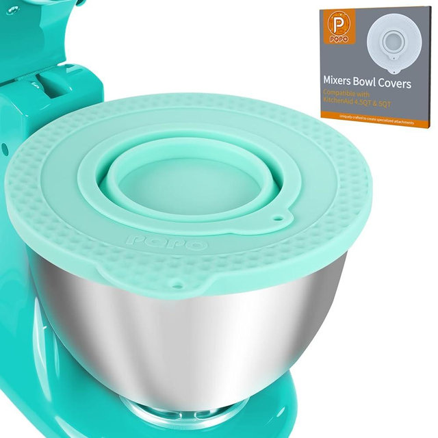 Silicone Mixers Bowl Cover Compatible with KitchenAid 4.5-5 Quart Tilt-Head Stand Mixers Bowl,with Collapsible Small Bowl(Green)