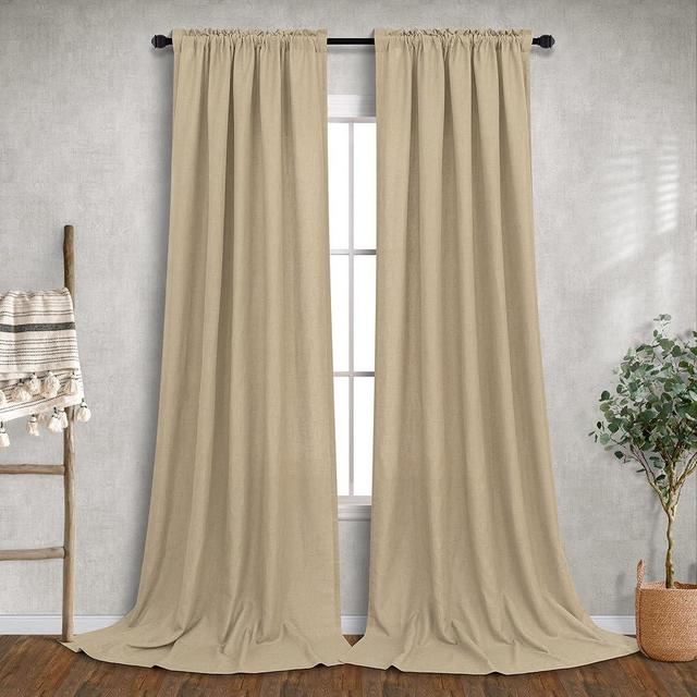 Brown Curtains 108 Inches Long for Living Room 2 Panels Rod Pocket Tan Beige Drapes Light Filter Semi Sheer Linen Primitive Burlap Curtains for Bedroom Patio Country Farmhouse Decor Mocha 9 FT Length