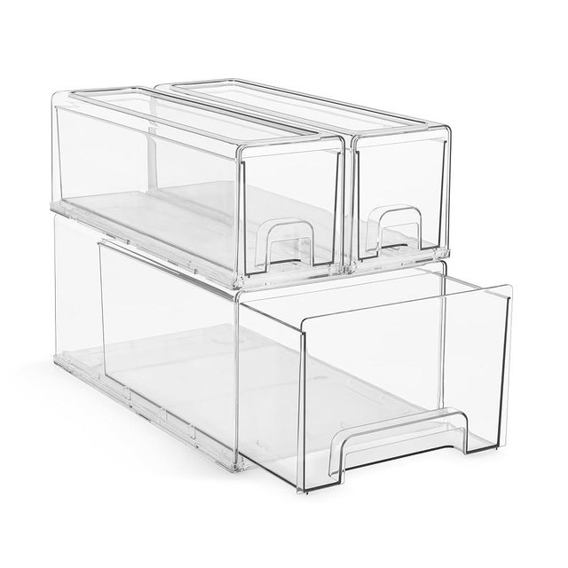 Sorbus Stackable Storage Drawers – 1 Large & 2 Small Plastic Drawer Storage Bins for Closet, Bathroom, Pantry, Clothes, and Organizers – Stackable Bins for Organization and Storage