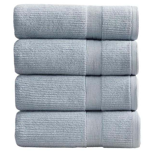 Springtree Home Blue Bath Towels Set of 4 | Ribbed Textured | 100% Combed Cotton | Absorbent Quick-Dry Towels for Bathroom | Oeko-TEX® Standard 100 Cotton | Mauro Collection - Blue Fog