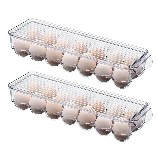 Egg Storage Container for Refrigerator 2 Pack, Egg Tray Holder for Refrigerator with Lid, Clear Plastic Stackable Refrigerator Organizer Bins Holds 14 Eggs