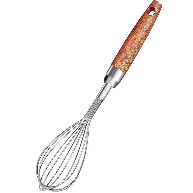 Stainless Steel Wire Whisk for Cooking- Wooden Handle Kitchen Hand Whisk Multi Function Non Stick Balloon Whisk Egg Beater for Blending Whisking Beating Frothing Stirring Batters (9"L x 1.8"W)