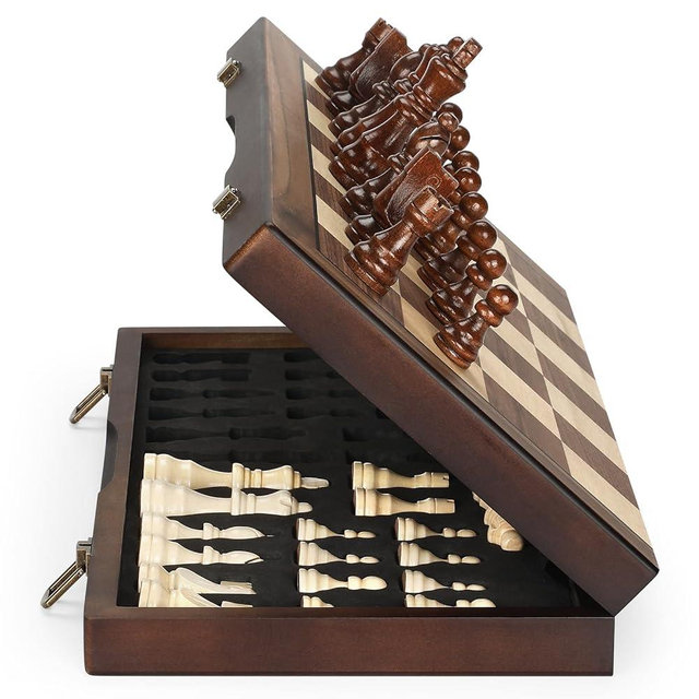 Magnetic Wooden Chess Set for Adults Kids 17'' Chess Board with Handmade Pieces, Folding Portable Travel Unique Chess Sets Game for Tournament Professional Beginner