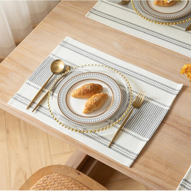 Placemats Set of 6 for Dining Table Décor, Woven Cloth Place Mats for Farmhouse Kitchen Tabletop, Handcrafted Machine Washable Cotton Table mats 13 x 19 Inch, Grey