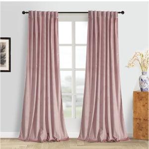 Roslynwood Luxury Soft Dusty Pink Velvet Curtains 96 inches Long Back Tab Thermal Insulated Blackout Window Drapes for Living Room/Bedroom/Dining Room, W52 x L96, 2 Panels