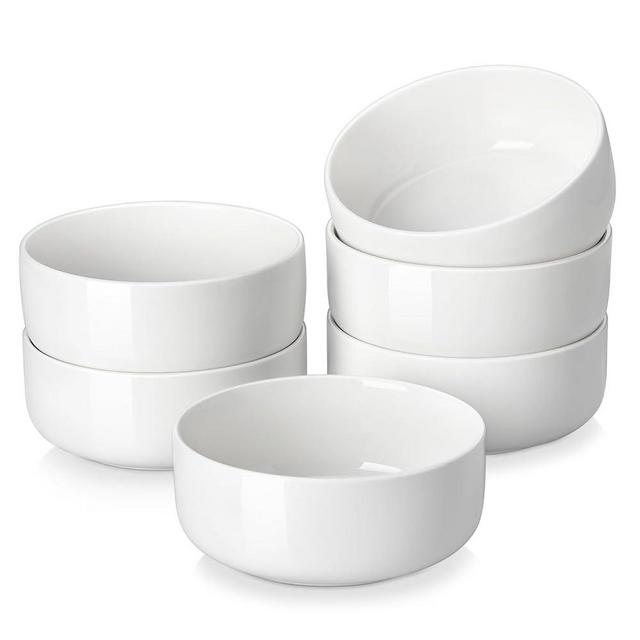 MALACASA 24 OZ Cereal Bowls, Porcelain Soup Oatmeal Bowls Set of 6 Kitchen Ceramic Serving Bowls Dishwasher Microwave Oven Safe, White, Series LUNA