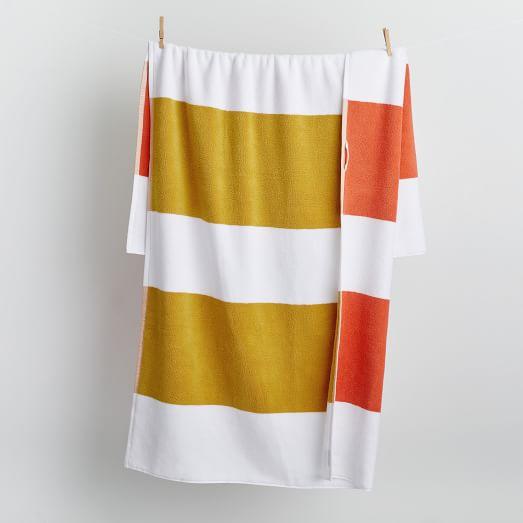 Organic Bold Stripe Reversible Beach Towel, Citrus Yellow