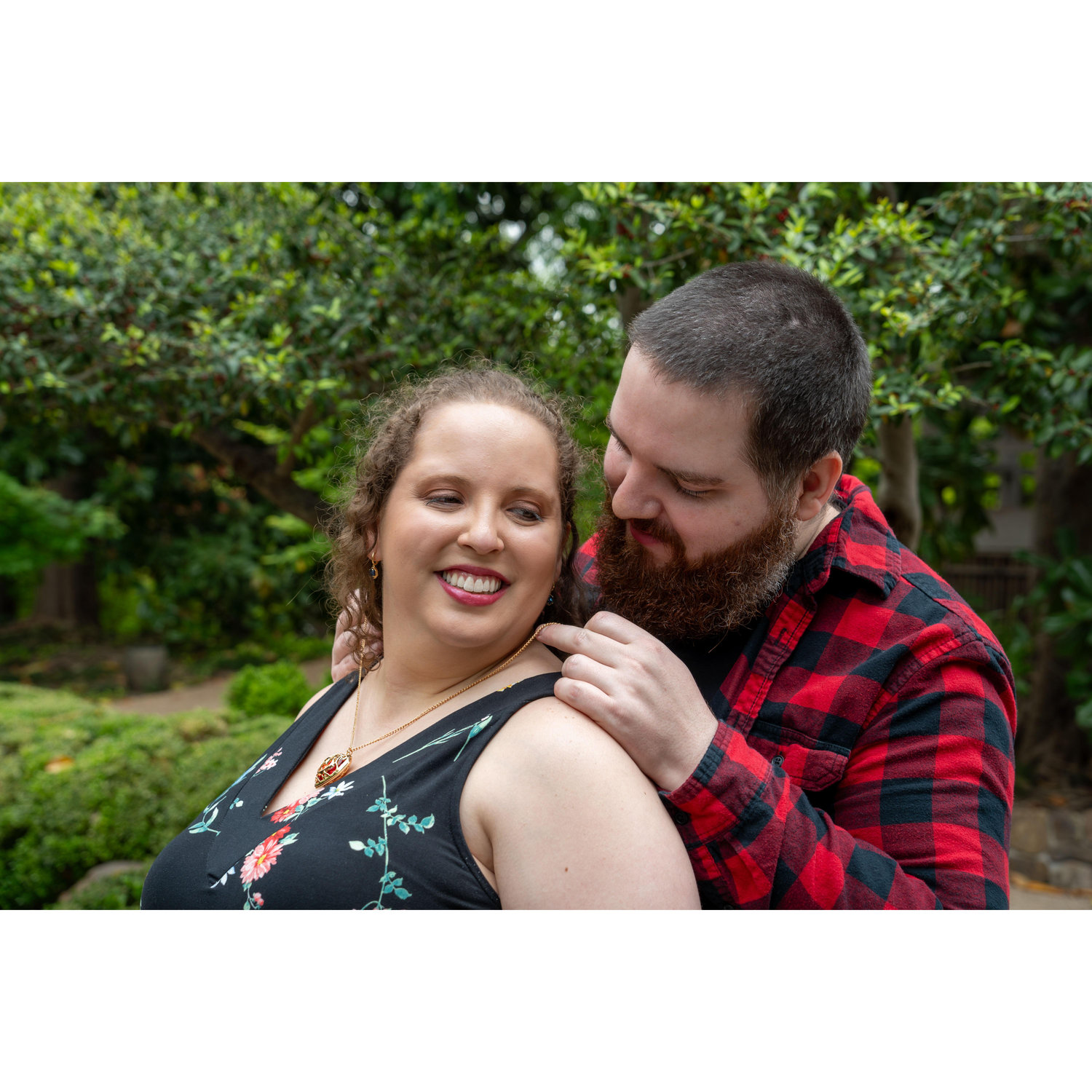 Engagement photos! Look, it's a zelda heart necklace and what, a middle finger? Come on, Josh!
Fort Worth Botanical Gardens, April 2024