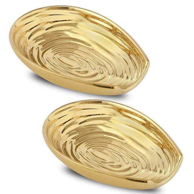 Hasense Spoon Rest for Stove Top, Ceramic Gold Spoon Holder for Kitchen Counter, Large Stable Heat-resistant Utensil Rest for Spatula Ladles Tongs, Home Kitchen Decor, 2 PCS