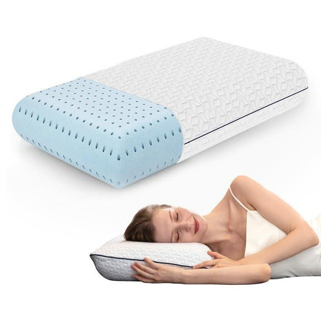 Vaverto Gel Memory Foam Pillow - Standard Size, 1 Pack, Firm Pillow for Neck and Shoulder Support, Orthopedic, Firm, Cooling, Contoured Memory Foam Pillows for Back, Side, Stomach Sleepers