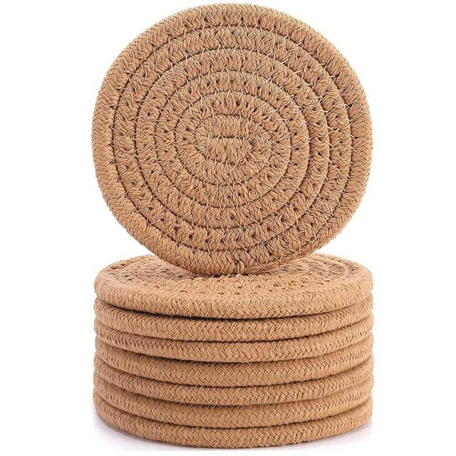 ABenkle 8 Pcs Drink Coasters, Cotton Woven Absorbent Coasters for Drinks, Minimalist Home Decor Coaster Set for Wooden Tabletop Protection Table, 4 inches