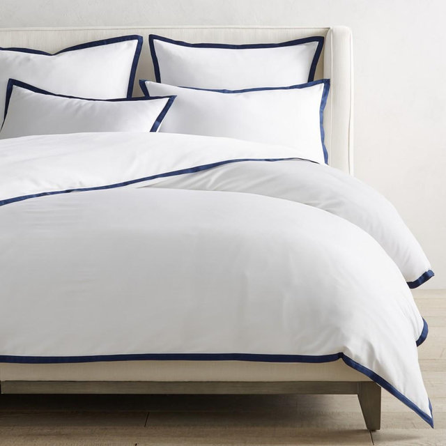 Chambers® Italian Border 300 Thread Count Sateen Duvet Cover, Full/Queen, Navy
