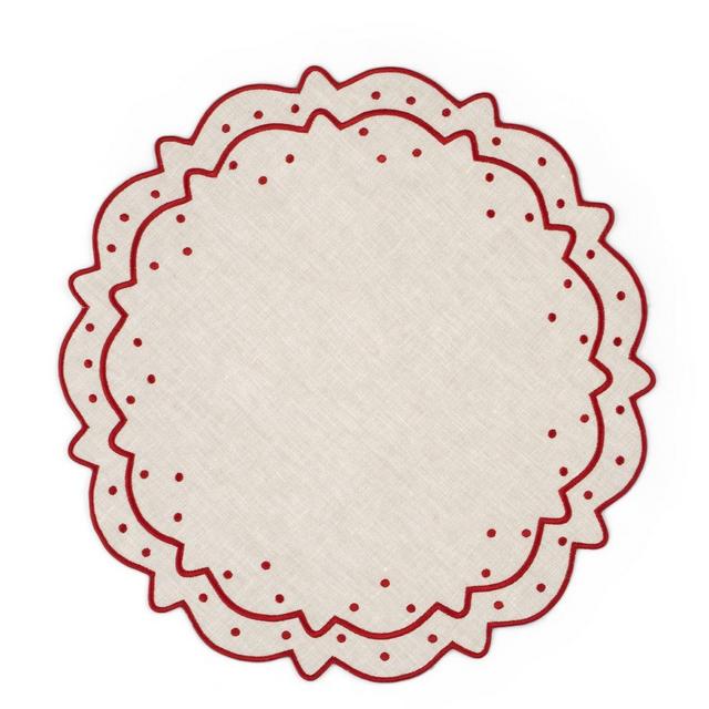 Scalloped Dot Placemat, Ivory x Burgundy