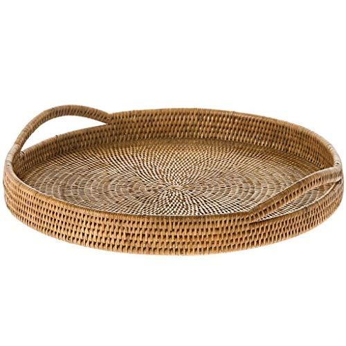 KOUBOO La Jolla Rattan Round Serving Tray, Honey Brown