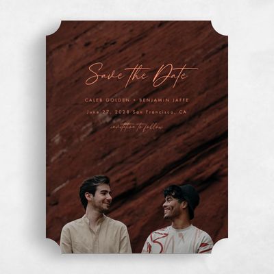 Orange Ticket Wedding Save the Date - Paloverde Photo