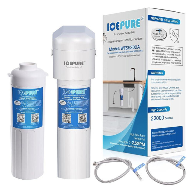 ICEPURE Under Sink Water Filter System, 3 Years or 22K Ultra High Capacity, NSF/ANSI 42 Certified, Direct Connect Under Counter Drinking Water System, 0.5 Micron, with an Extra Replacement Filter