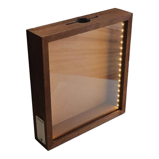 GiveU LED Shadow Box with Slot-Wine Cork Holder-Ticket Display Case Frame Come with Light-Beer Caps Labels Travel Memory show case-Brown