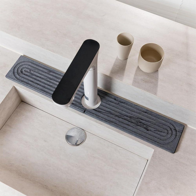 Nookawoo Stone Faucet Mat for Kitchen Sink, Quick Drying Mats, Water Absorbing Guard & Sink Protectors, Diatomite Bathroom Counter Tray, Kitchen Decor Home Accessories - Marble Dark Grey, 23.6''x4''