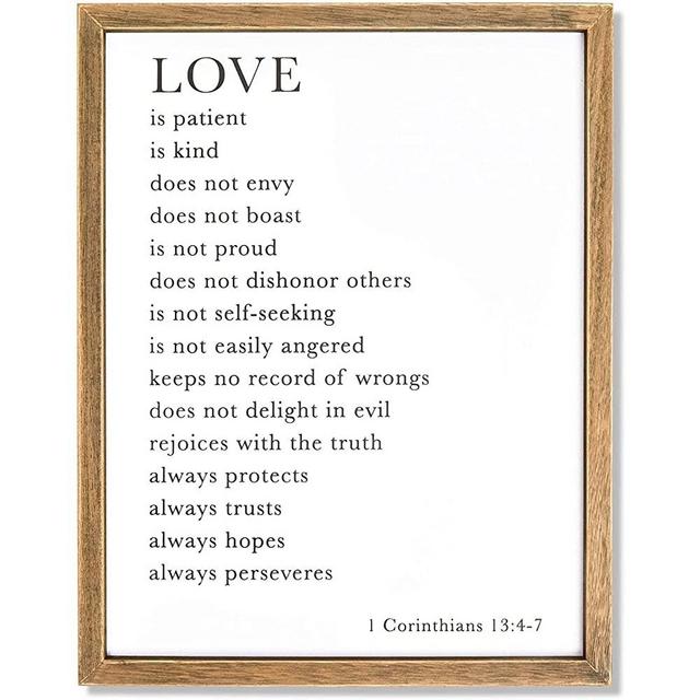 Framed Religious Wall Art, 1 Corinthians 13 4-7 Wall Art (11.75 x 15 Inches)