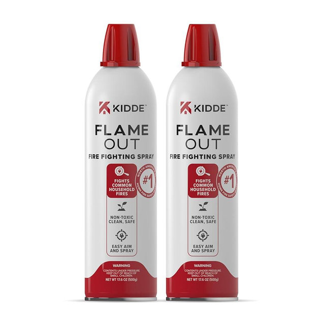 Kidde Flame Out Fire Spray, Extinguishing Aerosol for Home Use, Kitchens, Dorms, Apartments, Compact, Portable & Easy to Use, Non-Toxic, 17.6 oz 2 Pack