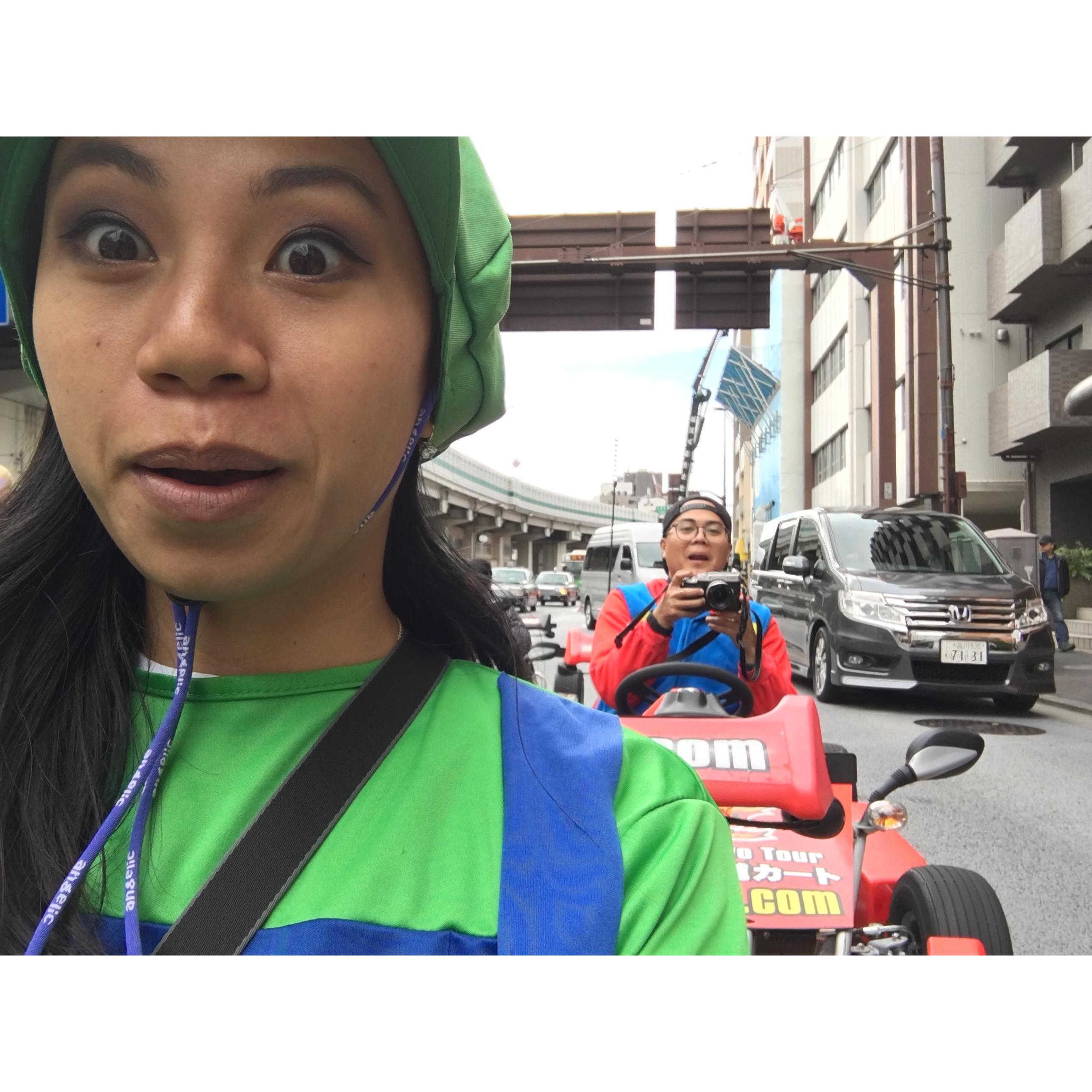 Our first trip to Tokyo in 2015, when Mario and Luigi shot triple turtle shells to beat out Princess Peach and Toad to win the Mushroom Cup 🏆